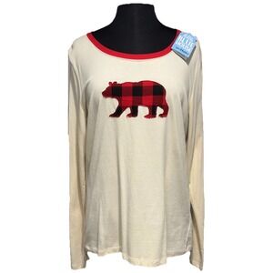NEW Little Blue House Buffalo Plaid Tee PJ Top Bear Size XL Cream Red Black